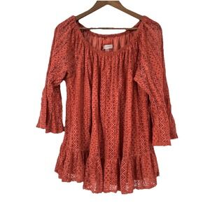 Plus 1X Peasant Top Cupio‎ Lace Boho Tunic Large Feminine Romantic Bell Sleeve
